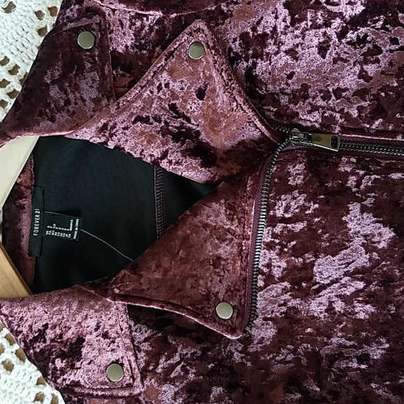 Crushed Velvet Eggplant Coloured Moto Jacket - Picture 4 of 11